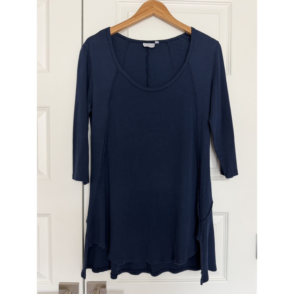 Prairie Cotton Tunic Shirt Dress Blue Womens Medium Artsy Waffle Knit 8777W